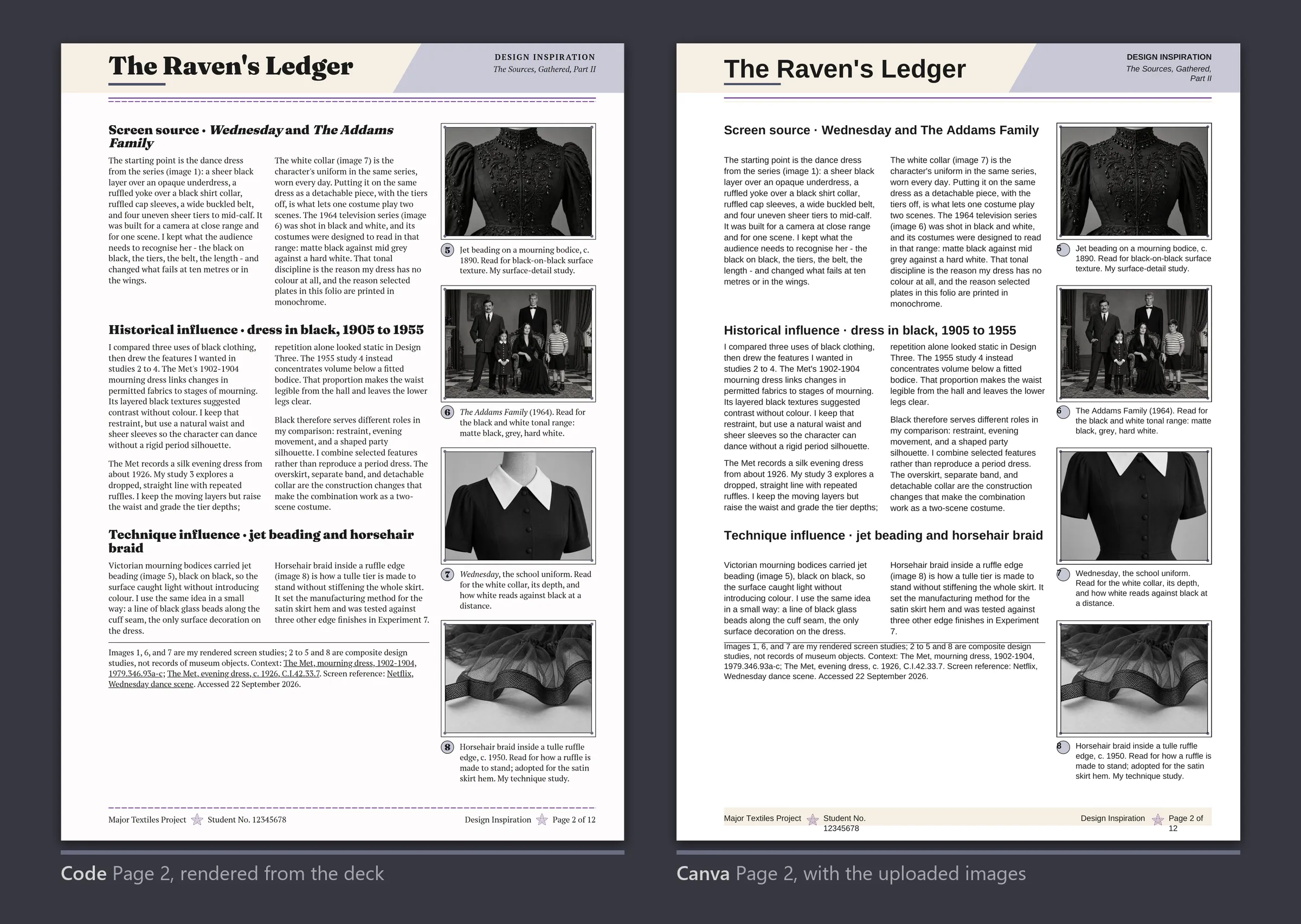Page 2 from the deck on the left, and in Canva on the right with its four plates in place.