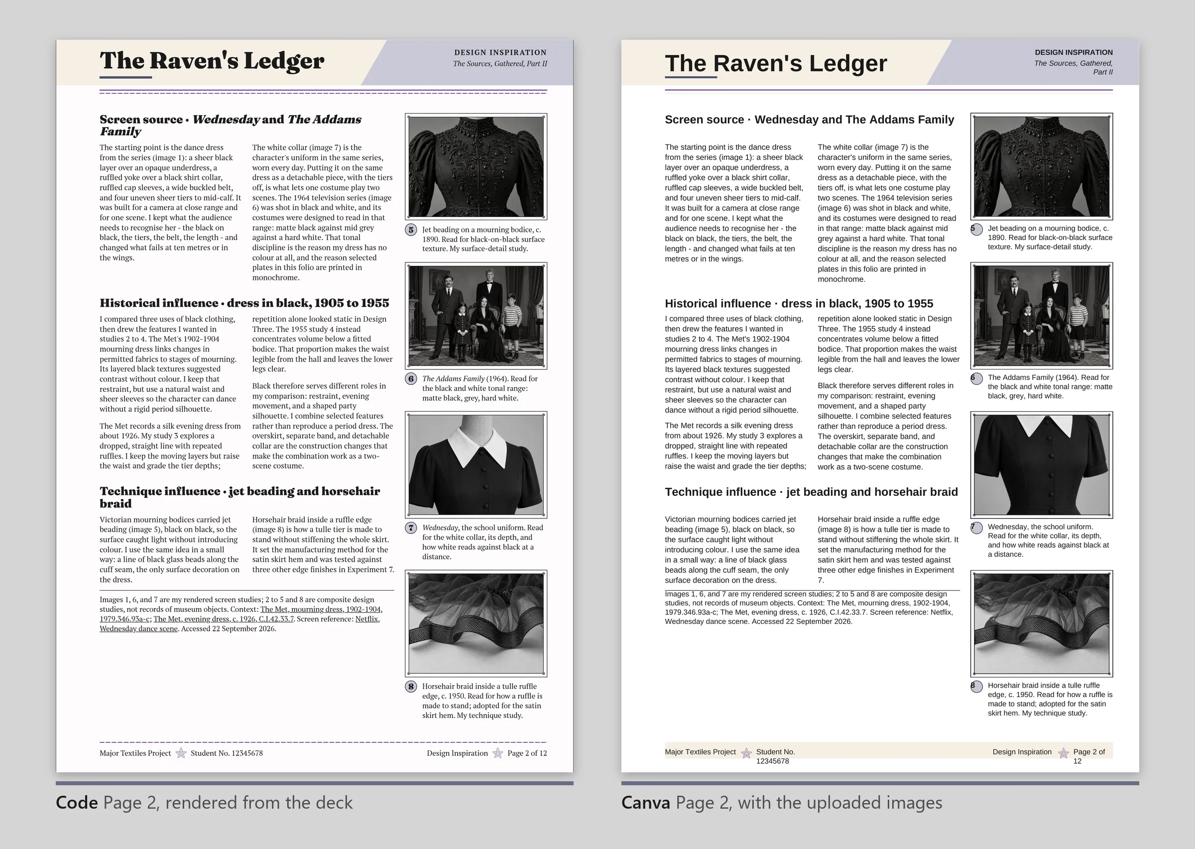 Page 2 from the deck on the left, and in Canva on the right with its four plates in place.