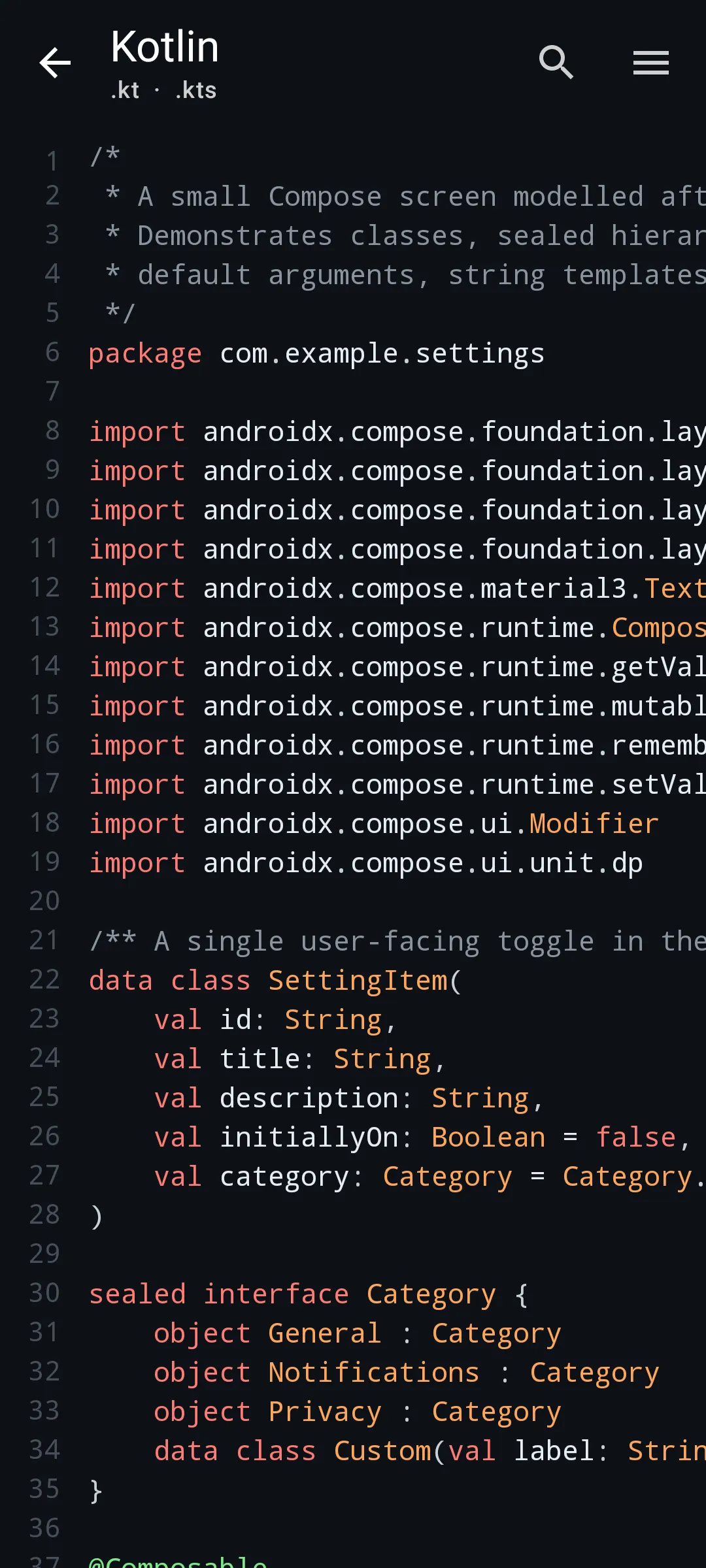 Aardink editor showing Kotlin in the Midnight Ocean theme