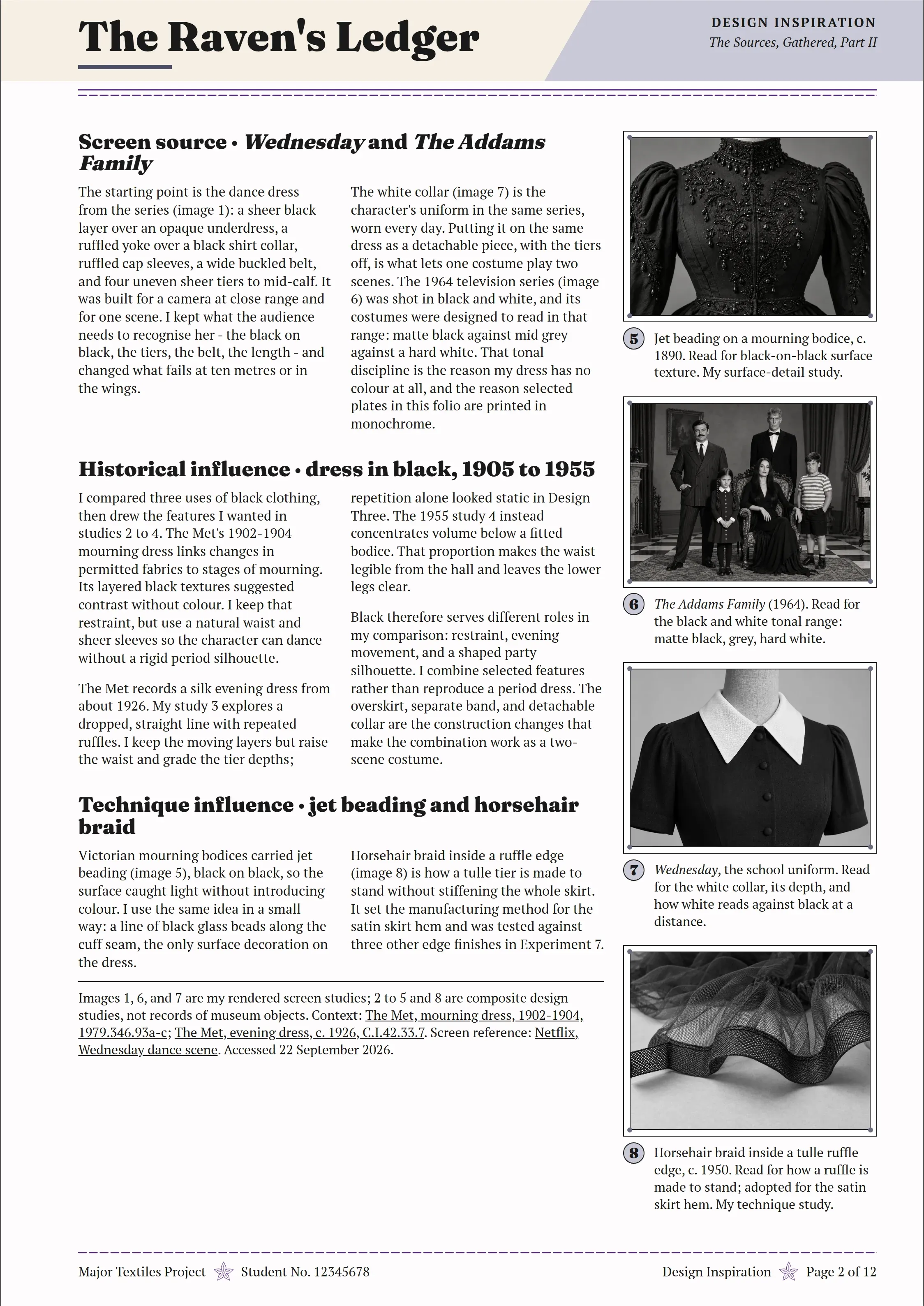 Page 2 of The Raven's Ledger folio, Design Inspiration.