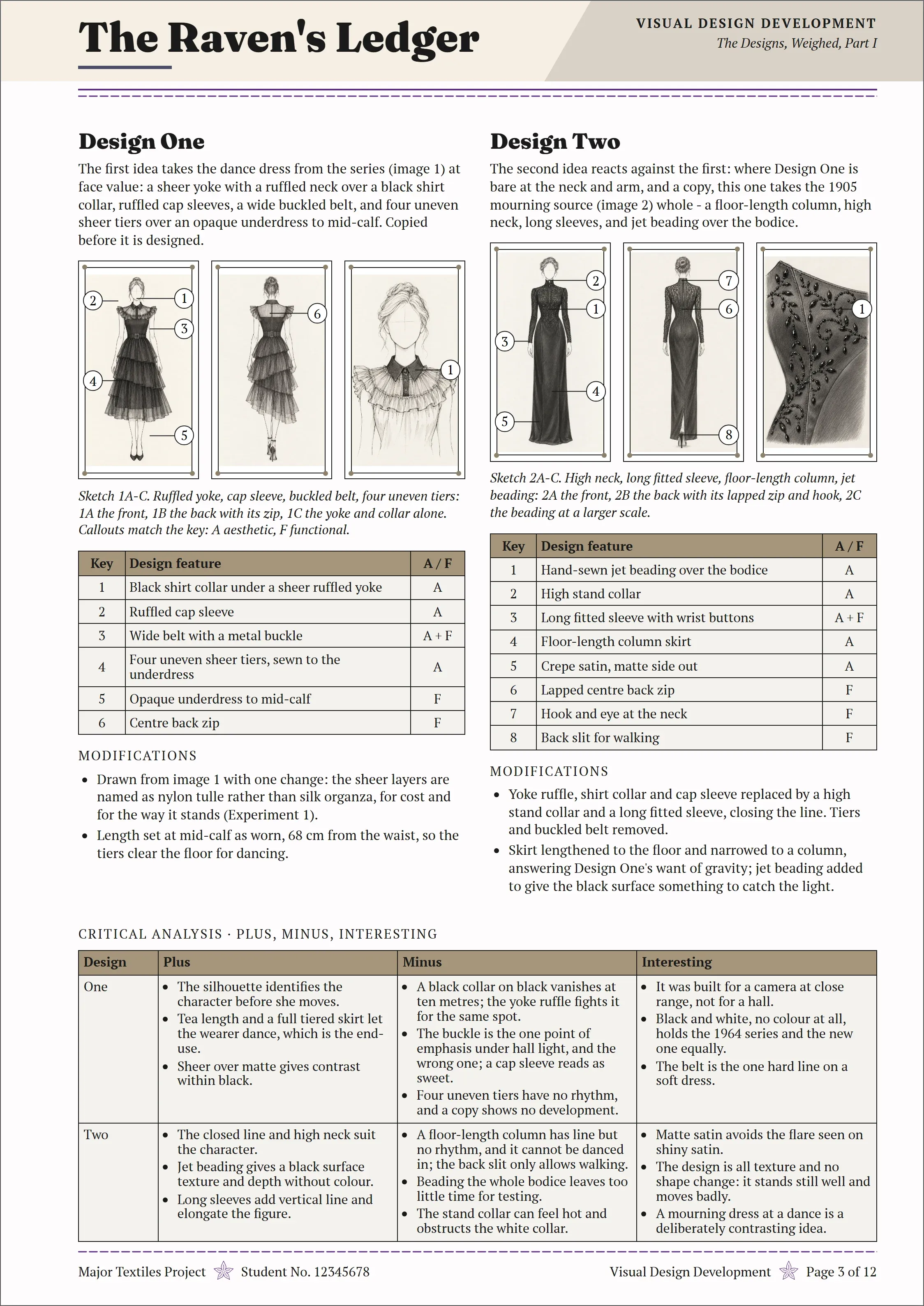 Page 3 of The Raven's Ledger folio, Visual Design Development.