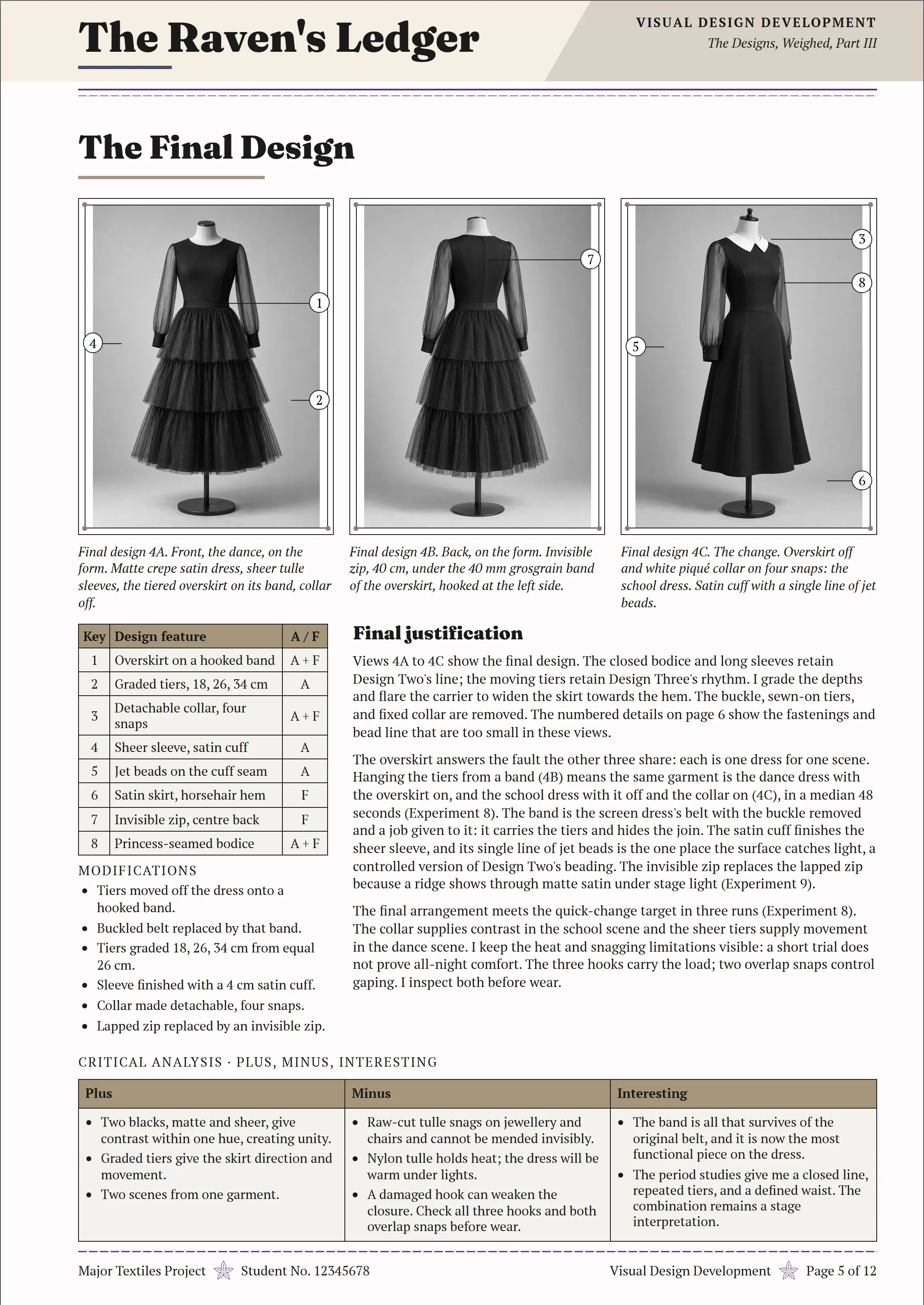 Page 5 of The Raven's Ledger folio, Visual Design Development.