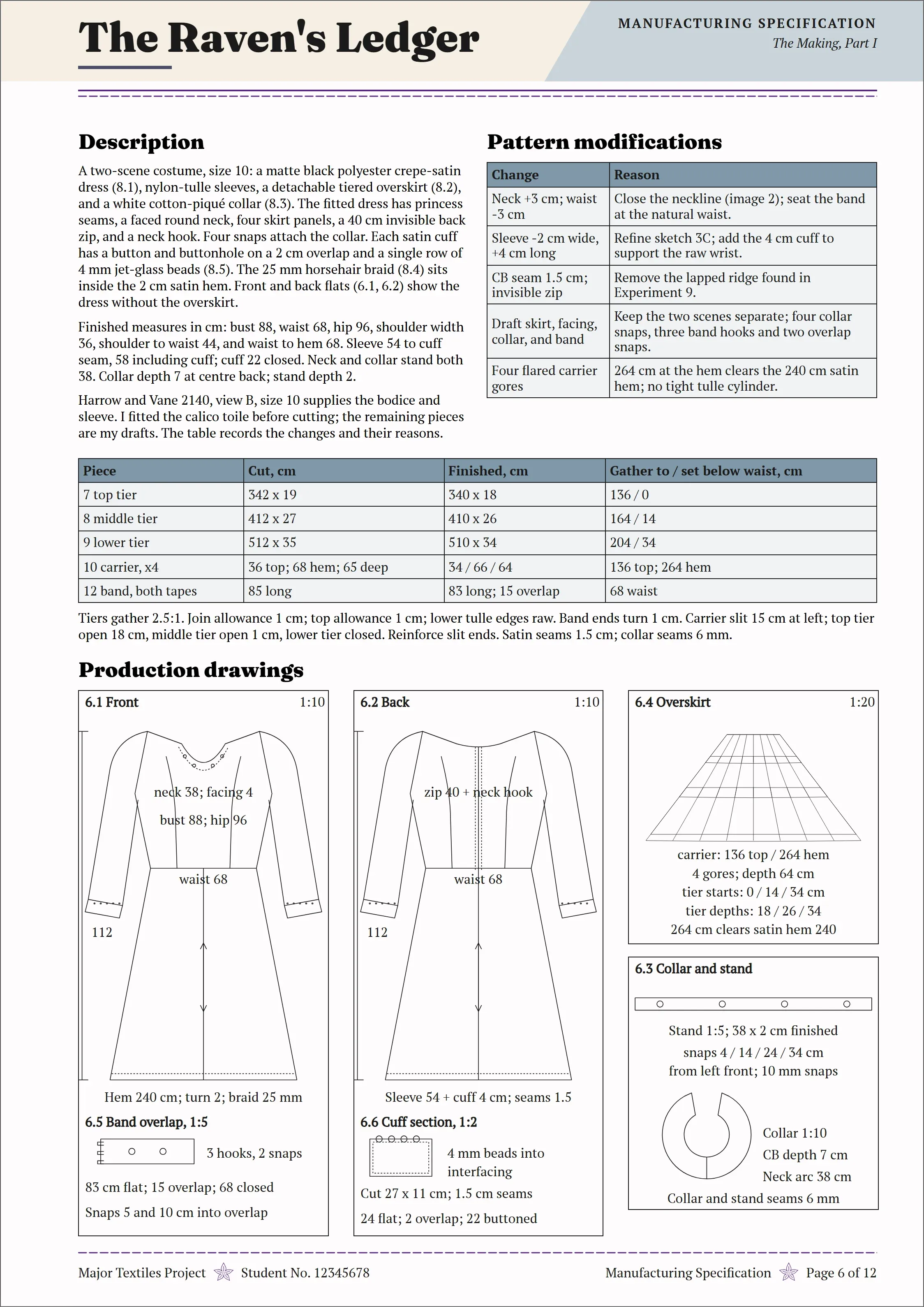 Page 6 of The Raven's Ledger folio, Manufacturing Specification.