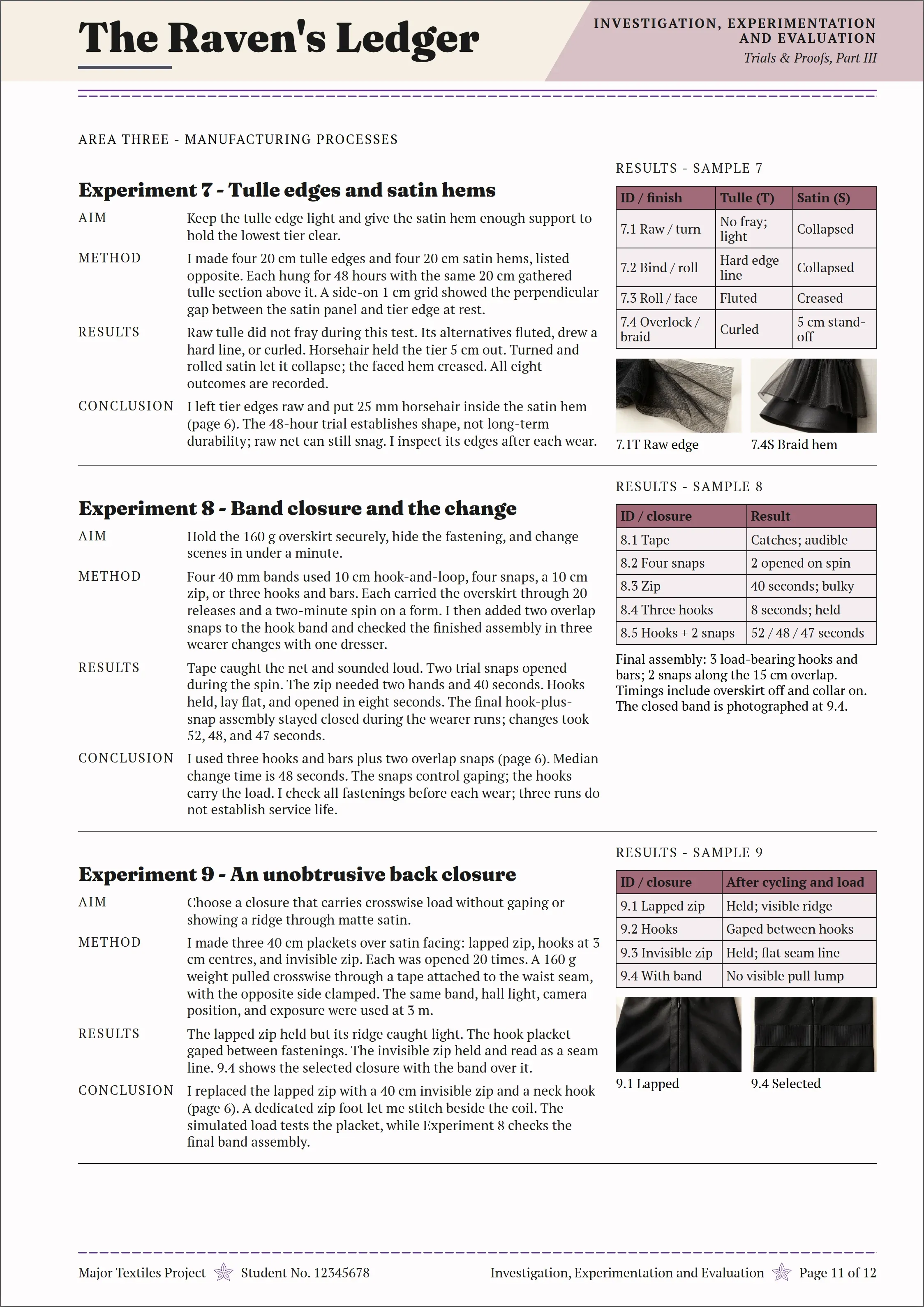 Page 11 of The Raven's Ledger folio, Investigation, Experimentation and Evaluation.