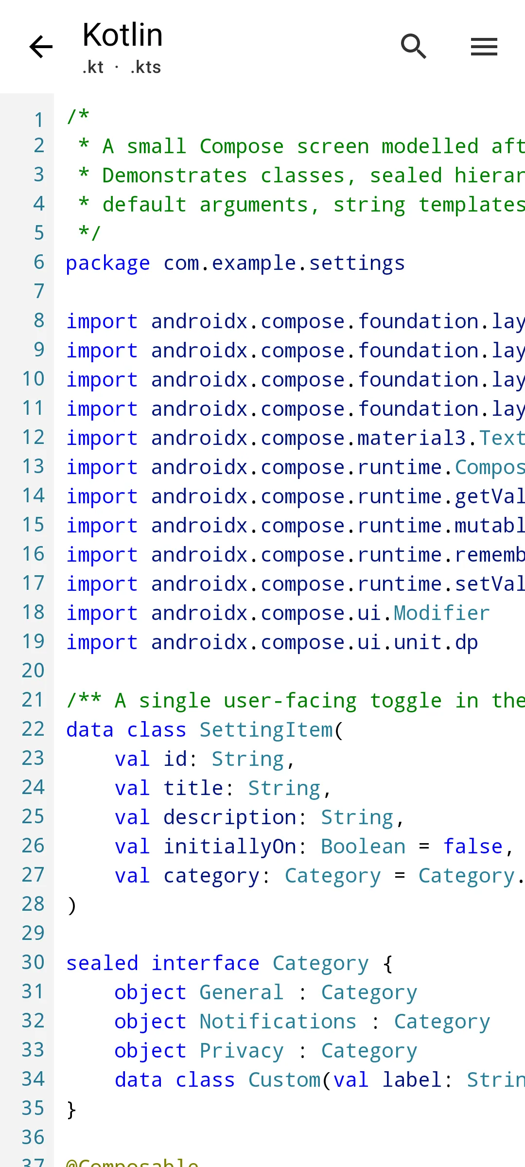 Aardink editor showing Kotlin in the VS Code Light theme